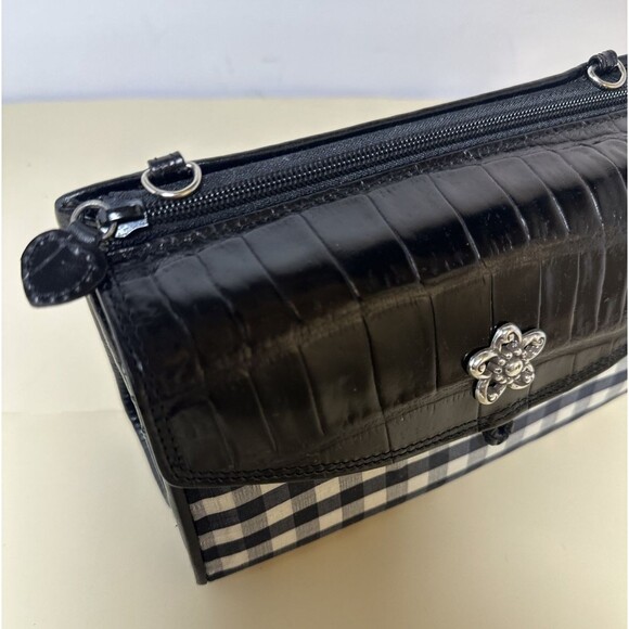 Brighton Crossbody Black Plaid Faux Croc Leather Wallet Purse Back Zip Pocket - Picture 8 of 8